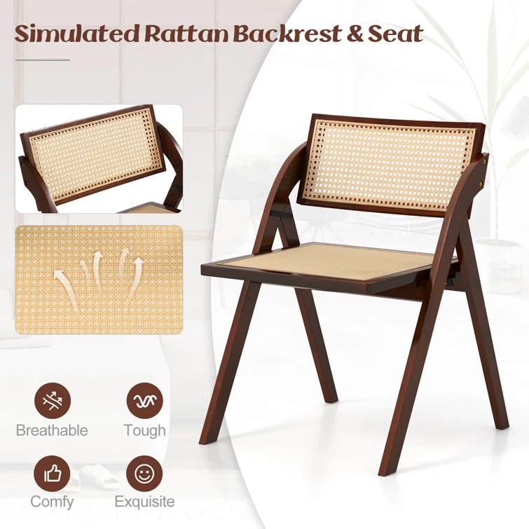 Bayou Breeze Bayou Breeze Foldable Dining Chairs Set Of 2 With Woven Rattan Backrest & Seat Rubber Wood Frame