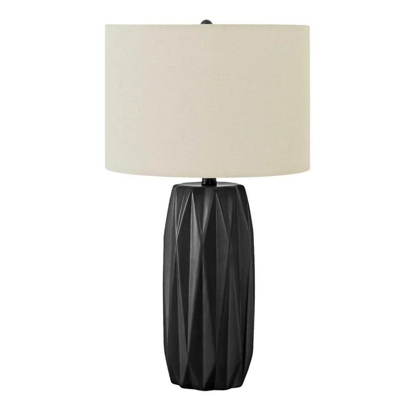 Benjara Table Lamp, 25 Inch Black Textured Ceramic Base, Ivory Fabric Shade