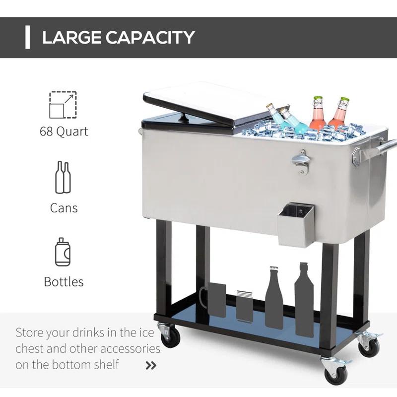IRHOMA Outsunny 80 QT Rolling Cooling Bins Ice Chest on Wheels Outdoor Stand Up Drink Cooler Cart for Party