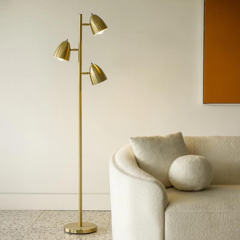 Brightech Jacob 64" Modern 3-Light Adjustable LED Floor Lamp with Gold Brass Finish and Metal Cone Shades, Bulbs Included
