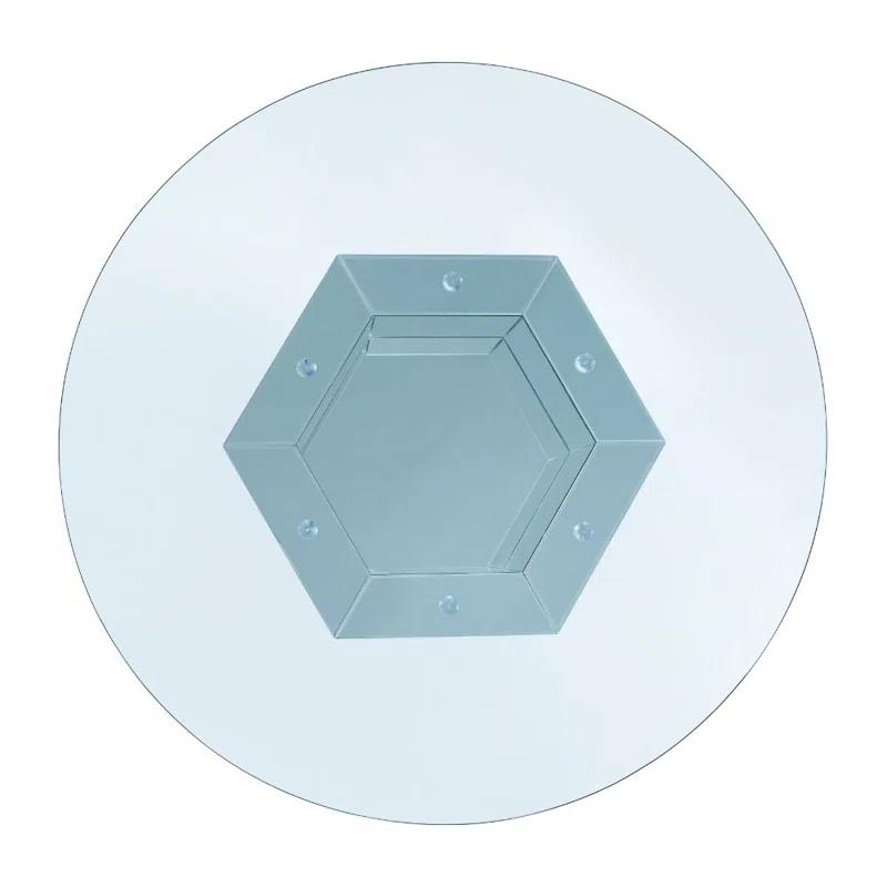 Everly Quinn Choi Round Glass Top Metal Base Dining Table