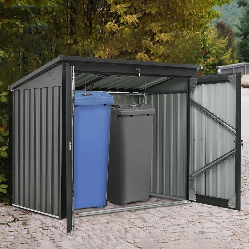 iYofe 5 Ft. W X 3 Ft. D Outdoor Galvanized Steel Garbage Bin Shed，Metal Trash Can Storage，Lockable Shed