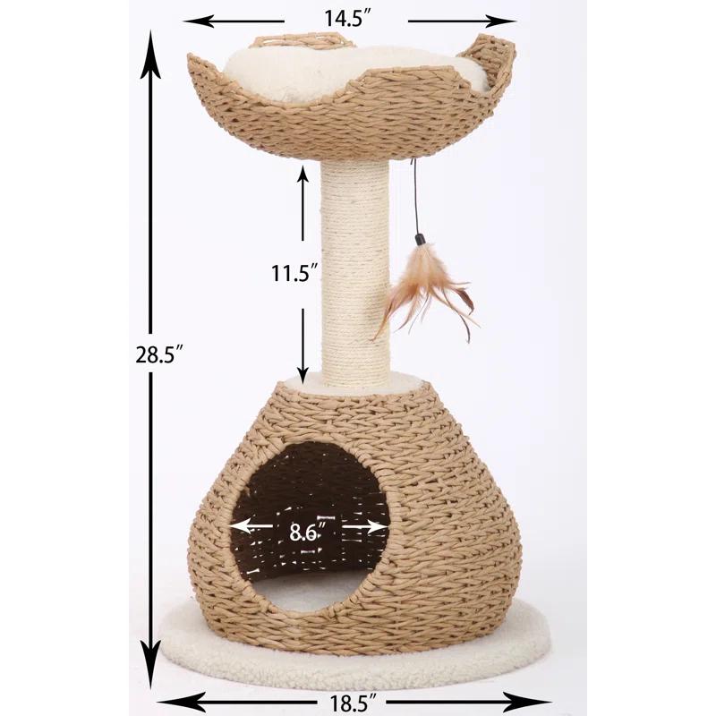 PetPals PetPals Walk Up Cat Tree with Fleece Perch, Handwoven Basket, and Sisal Scratching Post, Eco-Friendly Cat Furniture, Beige