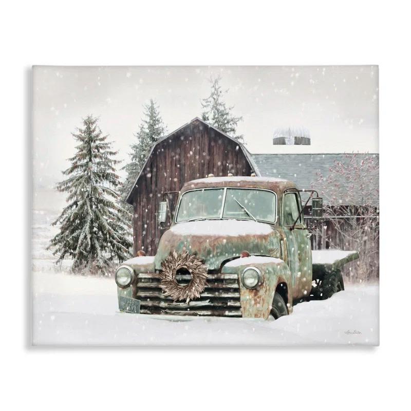 Stupell Industries Rural Vintage Truck & Barn Snowy Winter Landscape Giclee Texturized Art By Lori Deiter