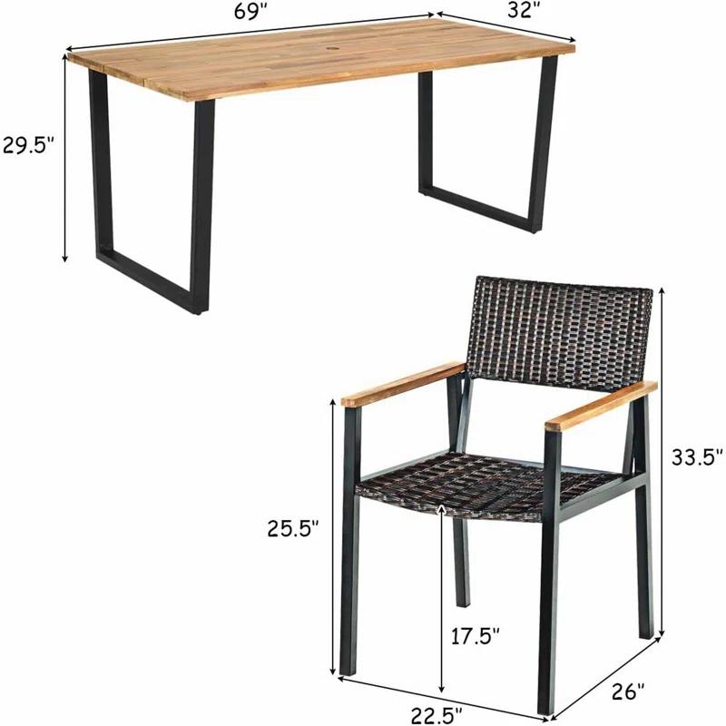 Hokku Designs Artimiza 6 - Person Acacia Patio Dining Set with Rectangular Table (Set of 7)