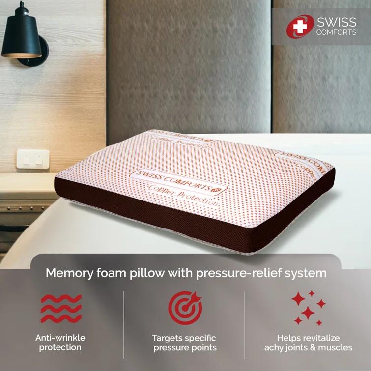 Swiss Comforts Copper Infused Memory Foam Standard  Bed Pillow