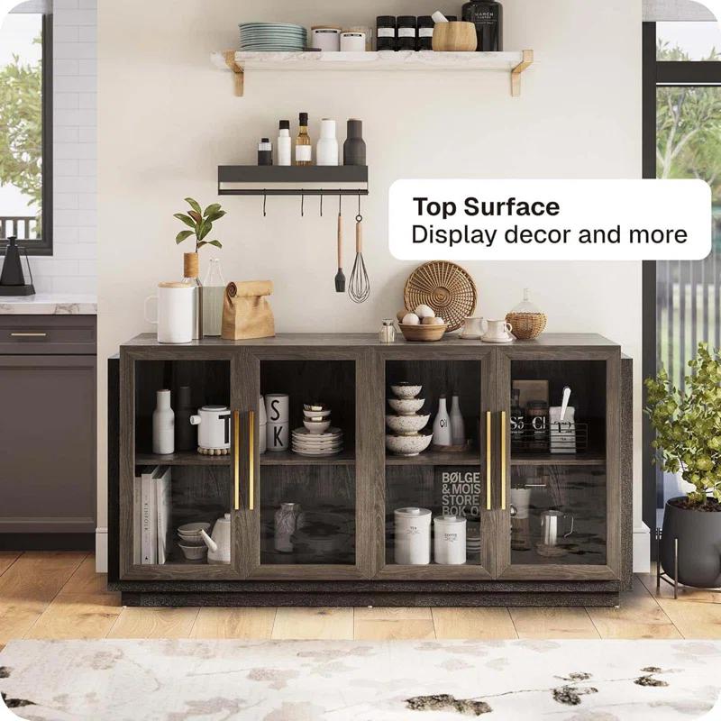 NEUTRALPOSTURE Sideboard Buffet Cabinet, Modern Wood Glass-Buffet-Sideboard With Storage, Console Table For Kitchen, Dining Room, Living Room, Hallway, Or Entrance - Brixston