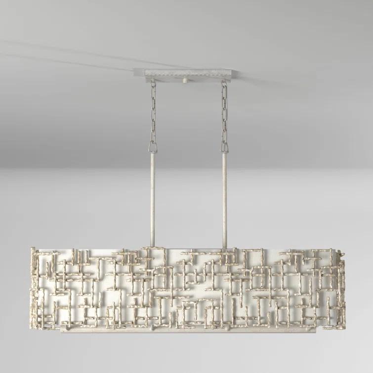-Eight Light Linear Oval Chandelier In Transitional Style-24.25 Inches Wide By 23.75 Inches Tall-Silver Leaf Finish Fredrick Ramond Lighting