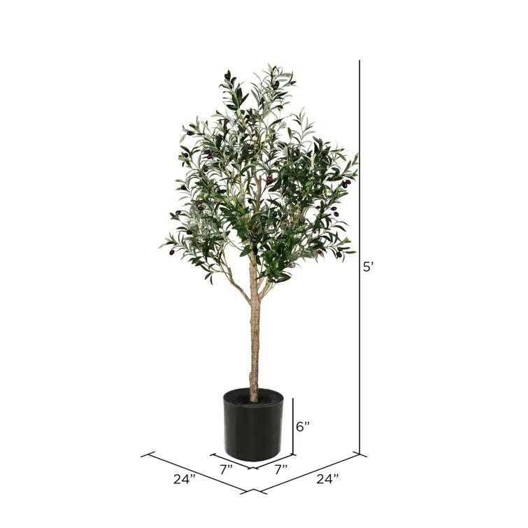 Vickerman Artificial Green Olive Tree in Black Planters Pot.