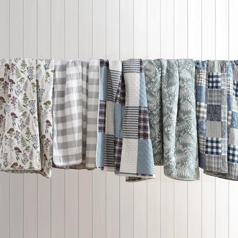 Eddie Bauer Eddie Bauer Flower Field Cotton Reversible Green Quilt Set