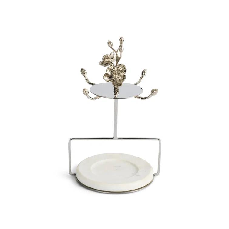 Blue Orchid Porcelain Demitasse Set with Stainless Steel Stand