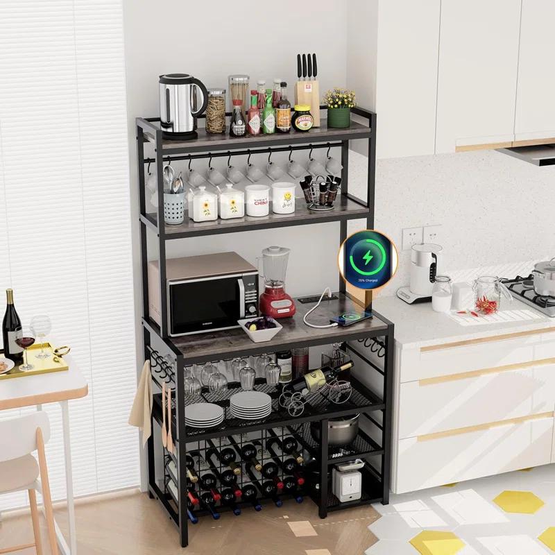 Higginsville Wine Bar Cabinet with Outlet and LED Light