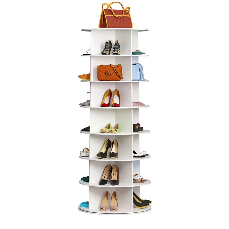 SpaceAid 7-Tier Rotating Shoe Rack Tower, 360° Spinning Shoe Display Carousel, Vertical Shoe and Handbag Organizer, Lazy Susan Closet Storage (White)