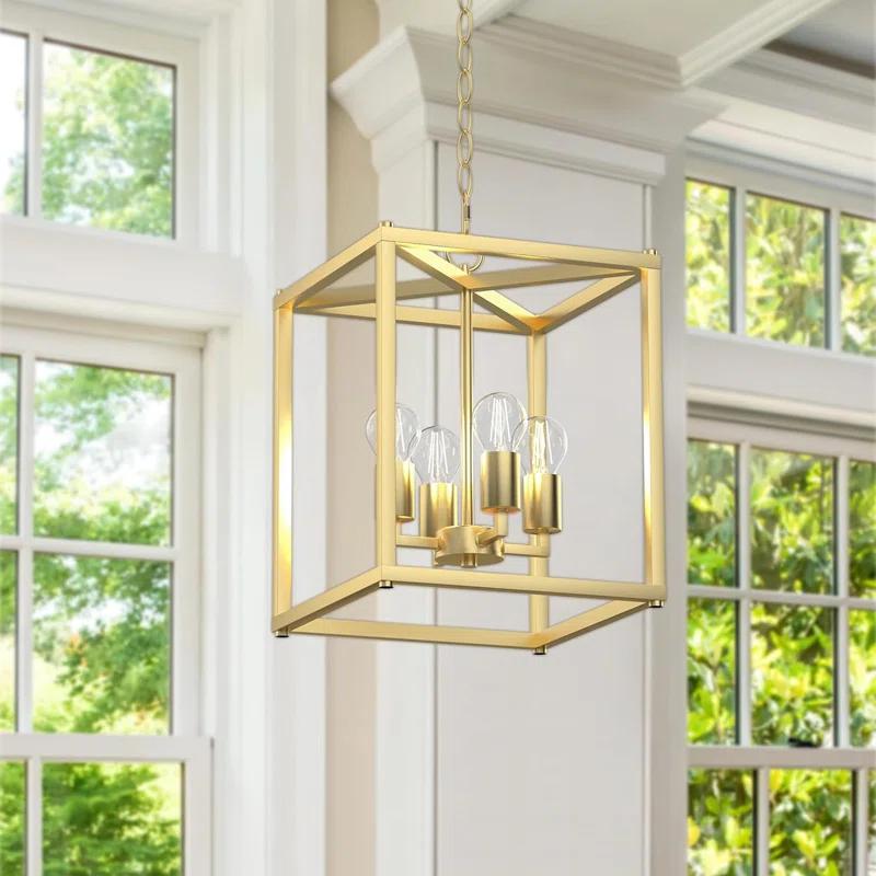 17 Stories Keya 4 - Light Iron Dimmable Lantern Geometric Chandelier
