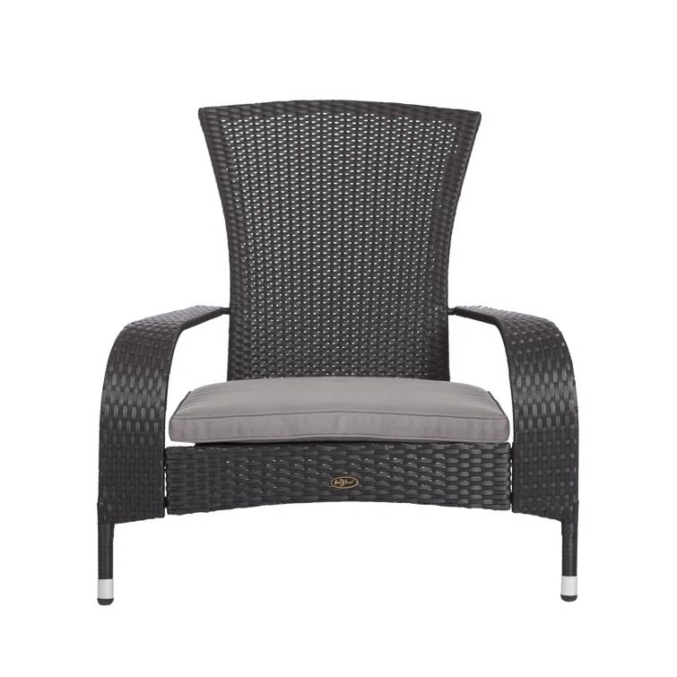PatioSense Patio Sense Coconino Wicker Chair All Weather Adirondack Style Chair Grey Outdoor Cushion Included - Black