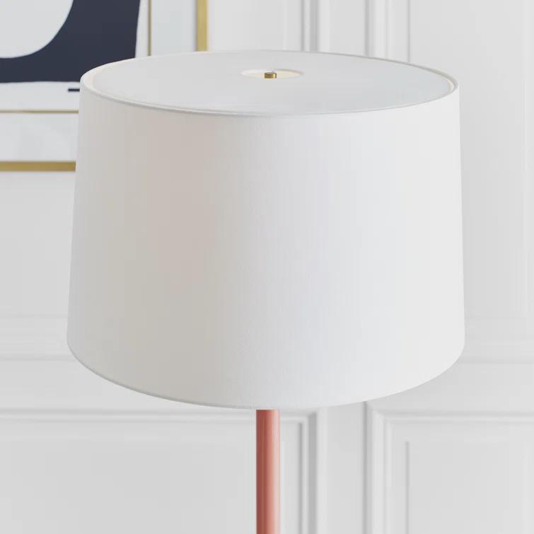 Monroe Burnished Brass and Coral Floor Lamp with White Linen Shade