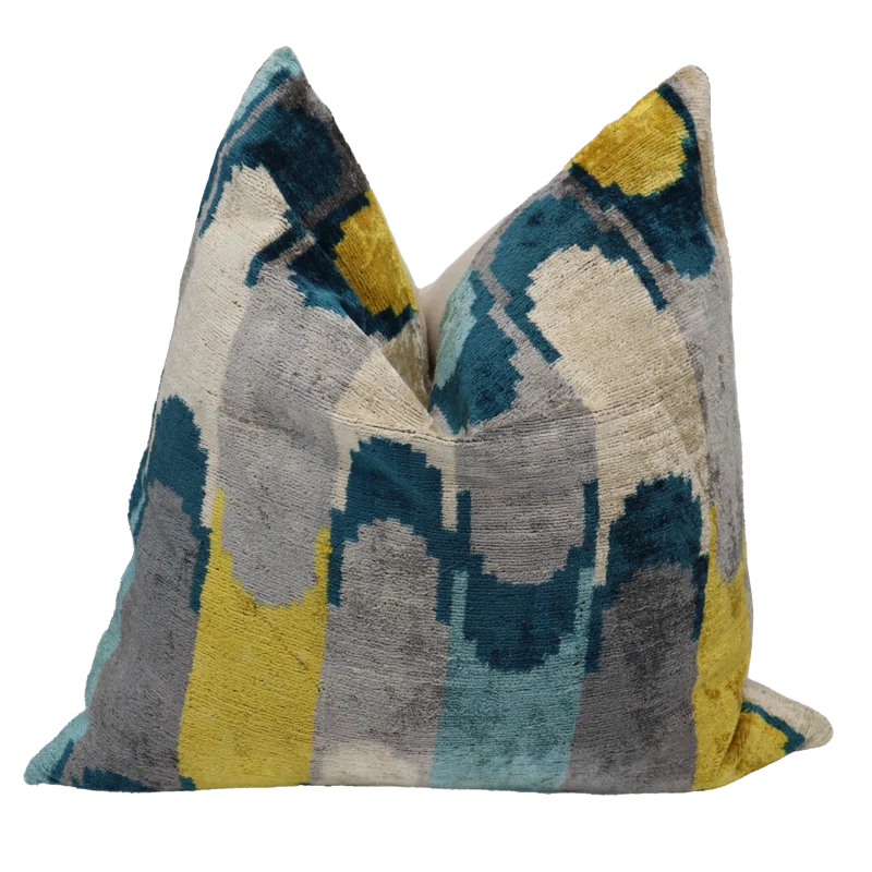 Canvello Handmade Grau Blue Yello Velvet Throw Pillows - 20x20
