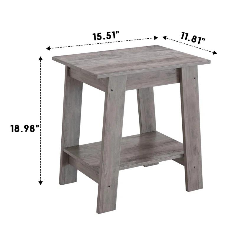 Gracie Oaks End Table, Small Side Table, Nightstand With 2-Tier Storage Shelf, Wood Bedside Table, Narrow Side Table Living Room, Side Table For Small Spaces, Bedroom, Entryway, Farmhouse, Grey