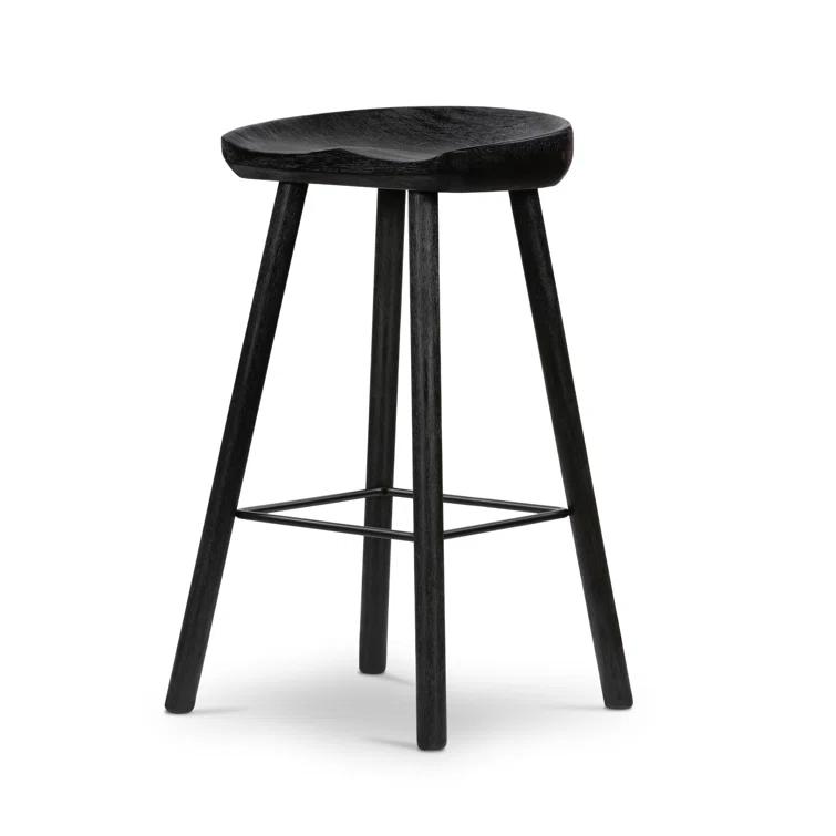 Contemporary Matte Black Solid Wood & Iron Bar Stool