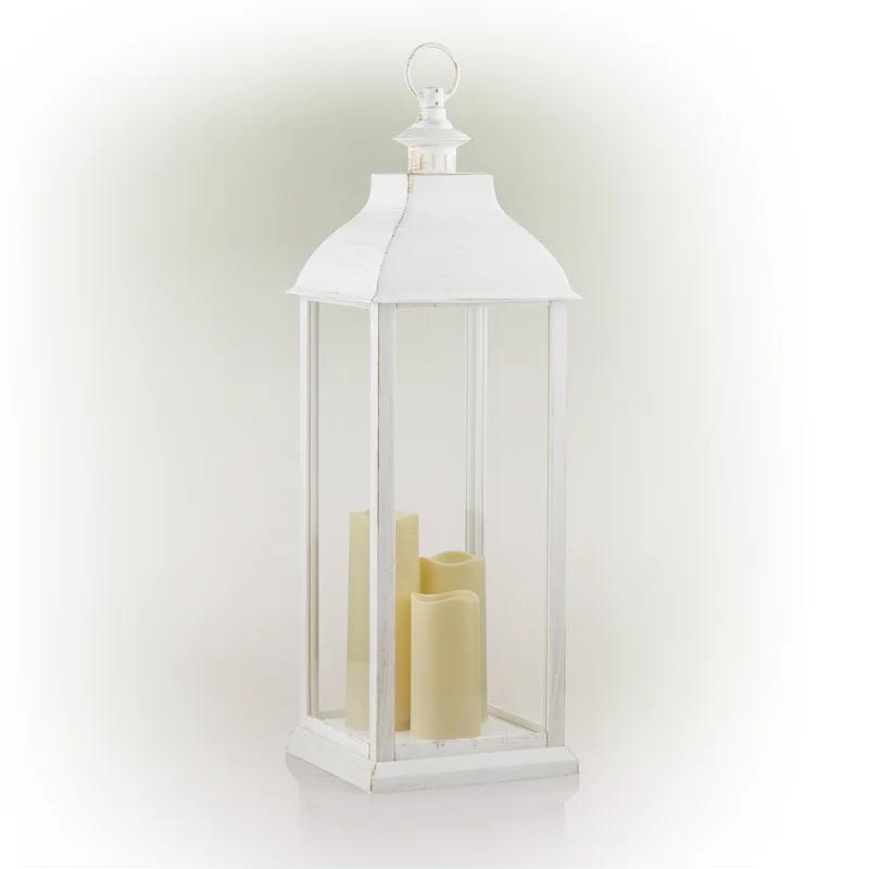 28'' White Outdoor Lantern with LED Candles