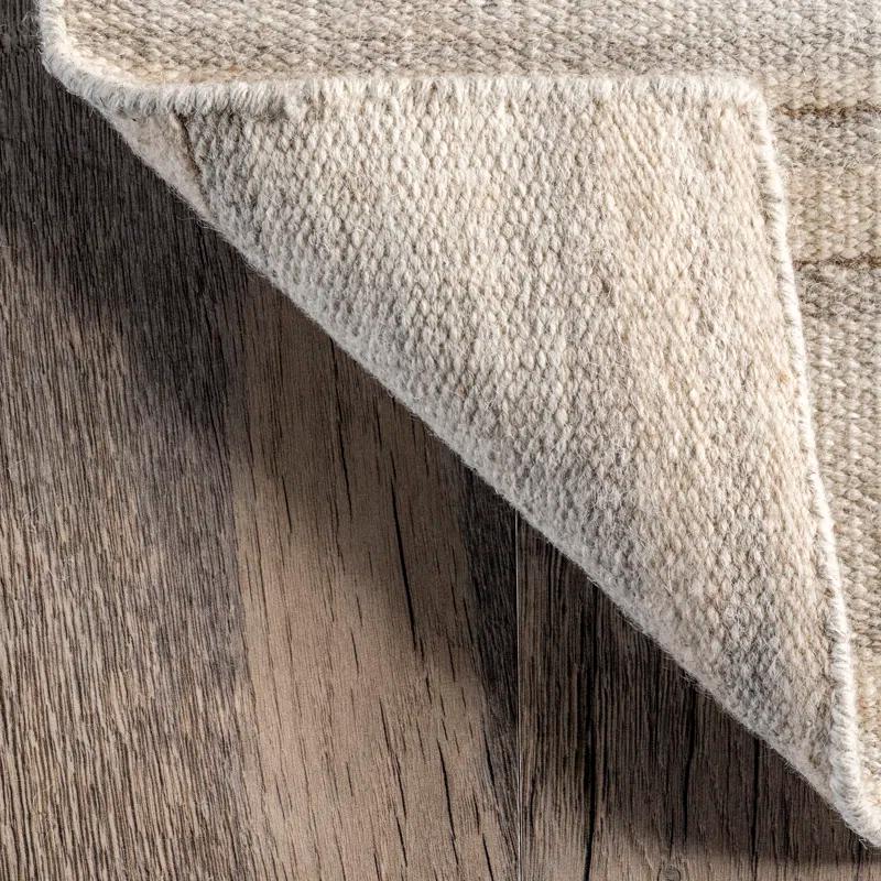 Latitude Run® Marble Striped Wool-Blend Beige Area Rug