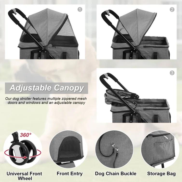 BestPet Foldable Pet Stroller with Detachable Carrier