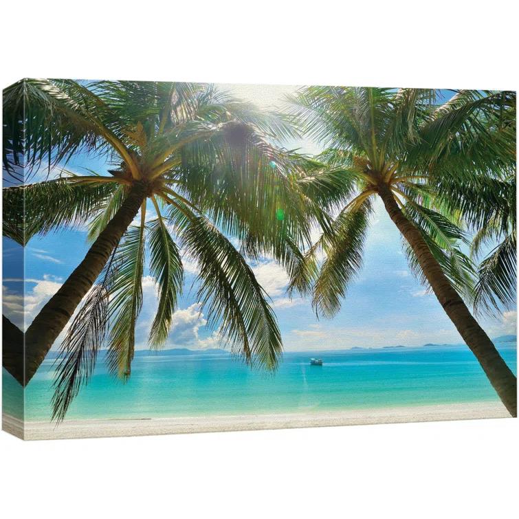 IDEA4WALL Tropical Palm " Tropical Beach Palm Trees Overlook Ocean Canvas Art Home Art "