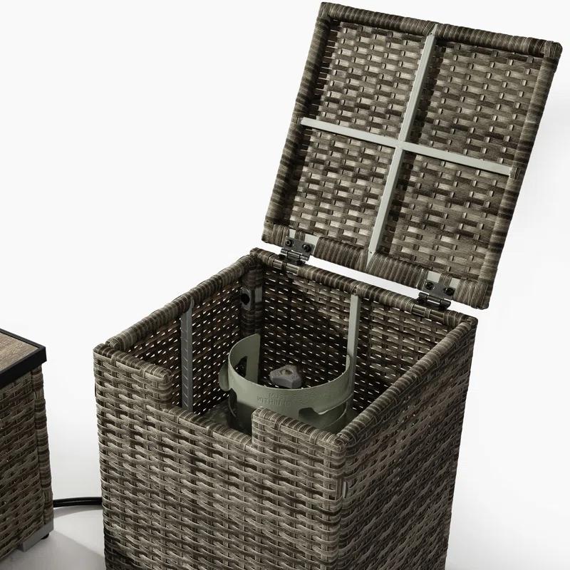 Rattan Fire Pit Table with Tank Holder and Ceramic Tile Tabletop