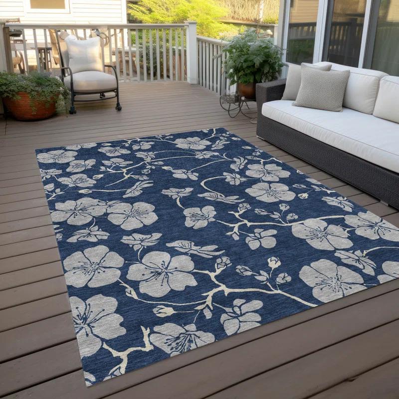 Machine Washable Indoor/Outdoor Chayden ACN1034 Navy 3' x 5' Rug