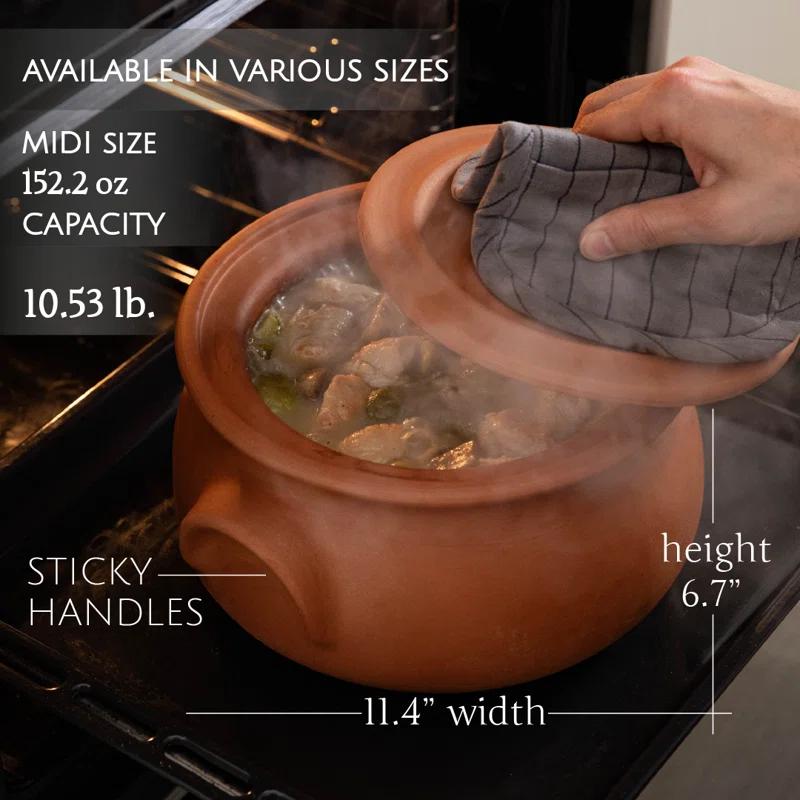 Hakan Hakan Suphan Handmade 4.7-Quart Midi Clay Cooking Pot with Lid, Unglazed