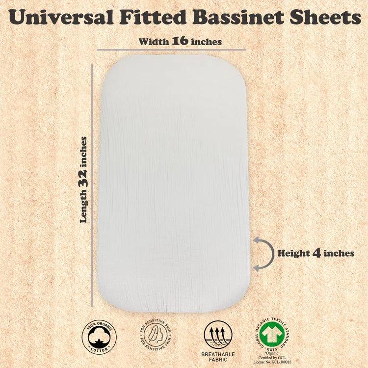 Bublo Baby Baby Muslin Bassinet Sheet Set, 3 Pack Organic Cotton Universal Fitted Bedding Cover for Oval, Hourglass & Rectangle Bassinet Mattress, Fitted Sheets Size 32 x 16 x 4 Inches