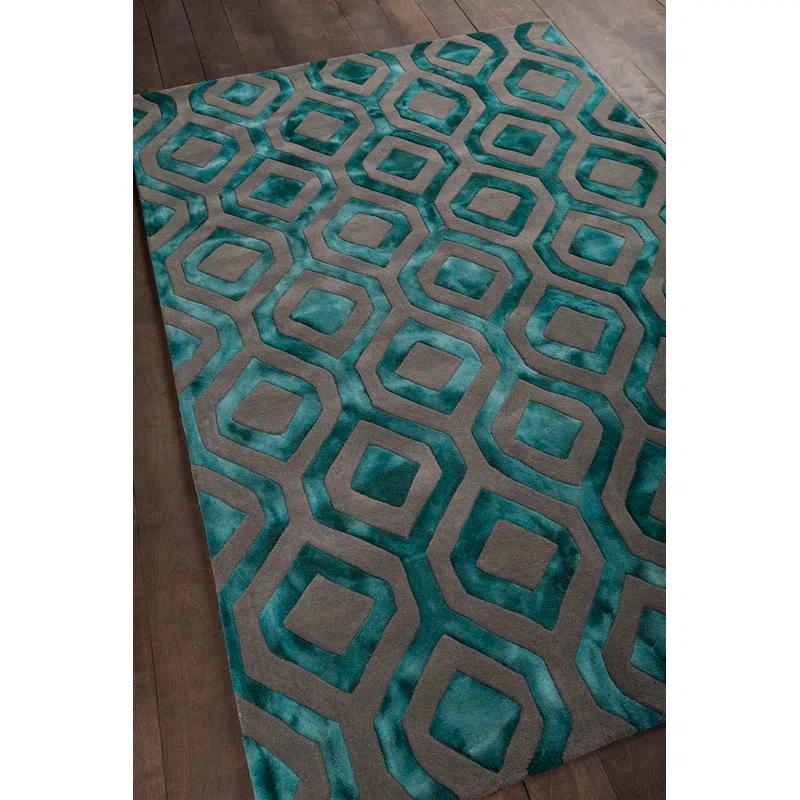 Fran Geometric Handmade Tufted Wool Area Rug in Teal/Gray