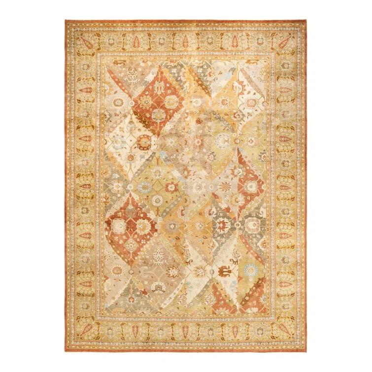 Hand-Knotted Wool Floral Contemporary Orange Area Rug 10' 0" x 13' 9"