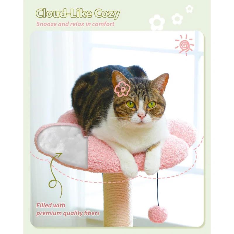 Tucker Murphy Pet™ Flower Cat Tree With Large Metal Frame Hammock, 35" Cute Cat Tower With Sisal Scratching Posts For Small Indoor Cats, Cat Condo With Pink Top Perch For Kittens, Pink