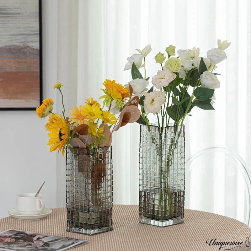 Uniquewise Set Of 10 And 12-Inch Square Frosted Gray Glass Table Vases - A Timeless Centerpiece For Dining Tables, Living Rooms, Bedrooms, Hotel Reception Areas And Conference Rooms, Ideal For Wedding Decor