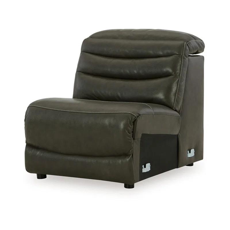 Benjara Winona Modular Armless Accent Chair, Tufted Dark Gray Faux Leather