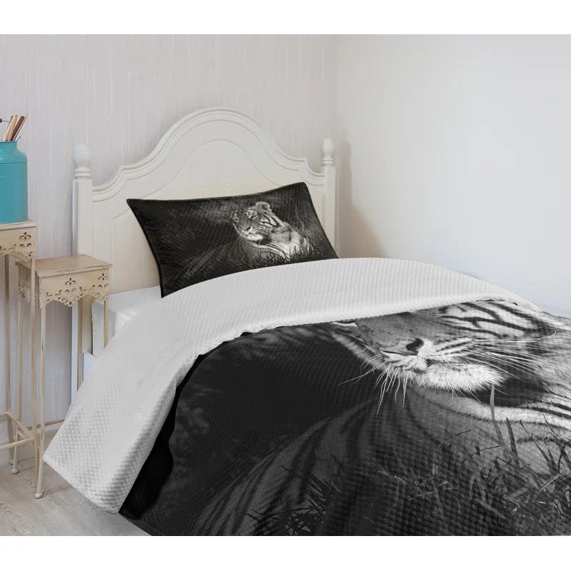 Ambesonne Ambesonne Black and White Bedspread Set Bengal Tiger Black White