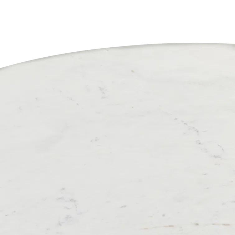 Polished White Marble Oval Dining Table with Fluted Base