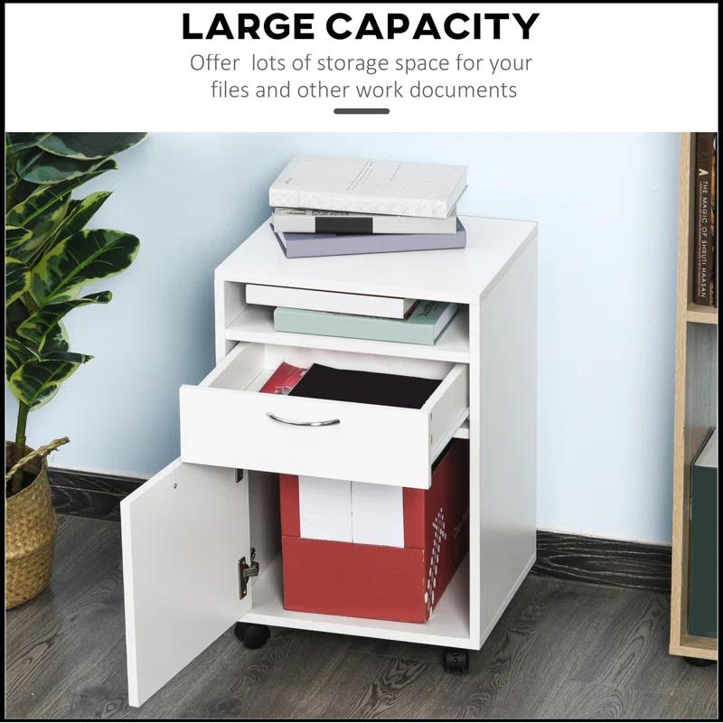 Latitude Run® Mobile Storage Cabinet Organizer with Drawer and Cabinet, Printer Stand with Castors