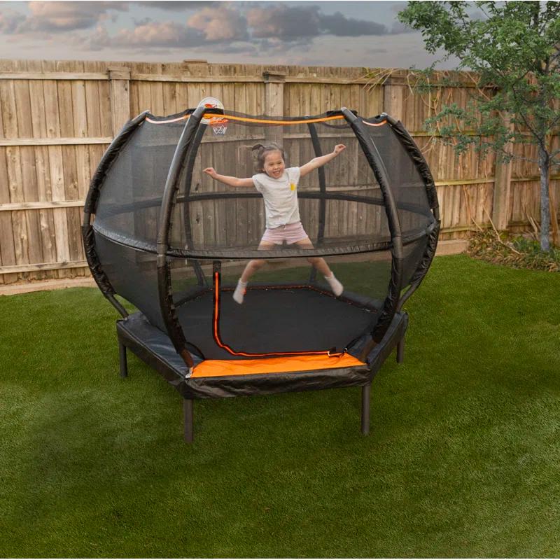 Jumpking 7" Hexagon Backyard Trampoline with Safety Enclosure Above Ground | Wayfair