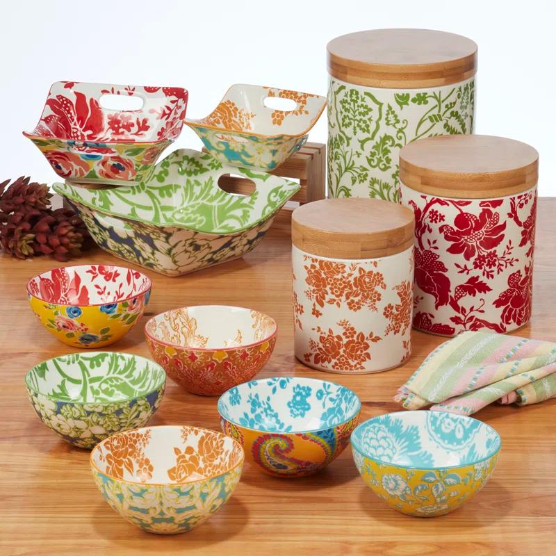 Colorful Ceramic Bohemian Floral 14oz Mug Set of 6