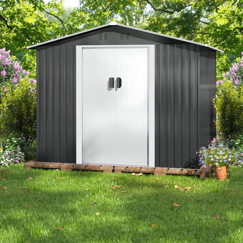 8 ft. W x 8 ft. D Metal Storage Tool Shed Outdoor Storage Shed With Sliding Doors and Vents
