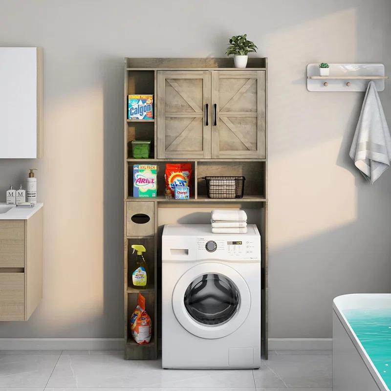 Over The Toilet Storage Cabinet, with 2 Barn Doors & Toilet Paper Holder Stand