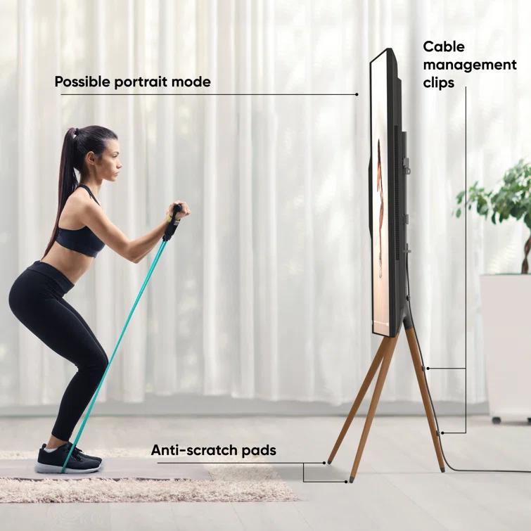 ONKRON Tripod TV Stand Wood for TVs up to 65" and 77 lbs, Swivel Floor Corner TV Stand Adjustable