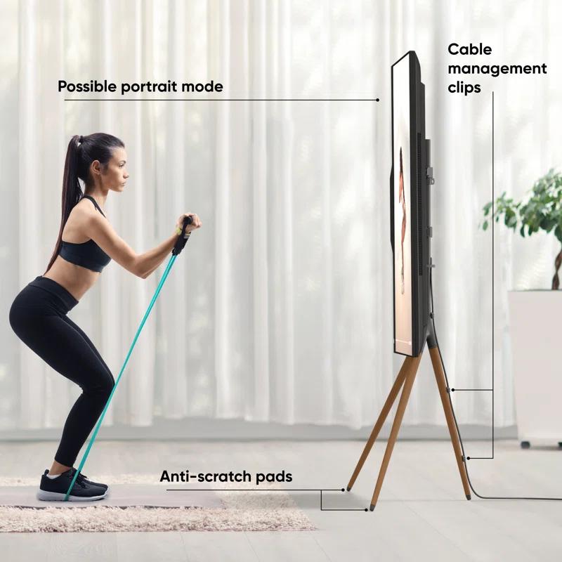 ONKRON Tripod TV Stand Wood for TVs up to 65" and 77 lbs, Swivel Floor Corner TV Stand Adjustable