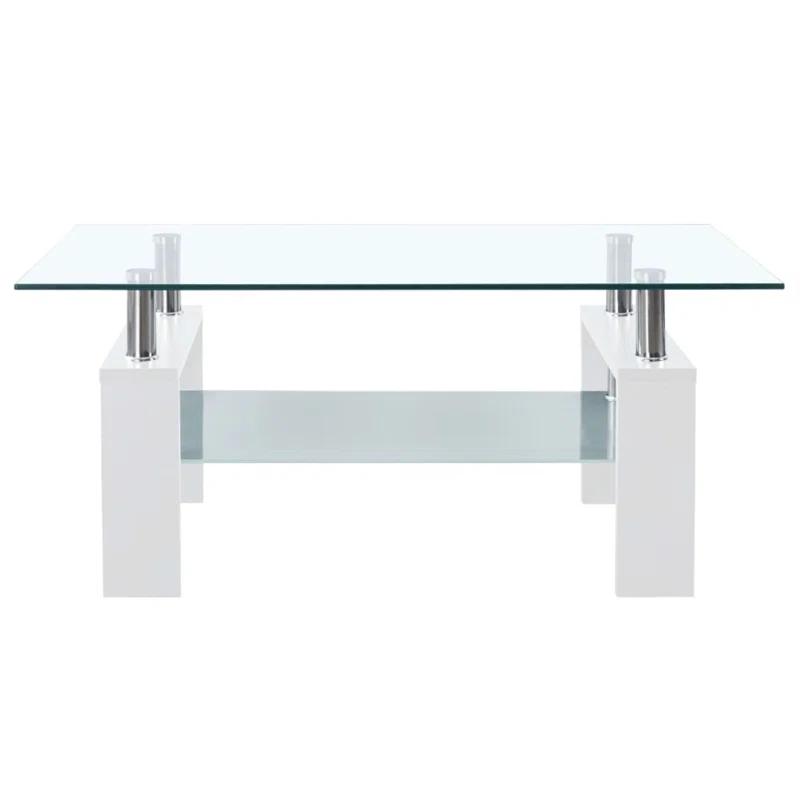 Orren Ellis Paizleigh vidaXL Coffee Table, Tempered Glass Top, Center Table, 37.4''x21.7''x15.7''
