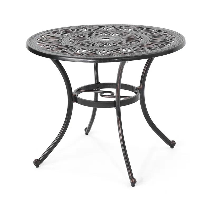 Fleur De Lis Living Outdoor Round Cast Aluminum Dining Table, Shiny Copper | Wayfair