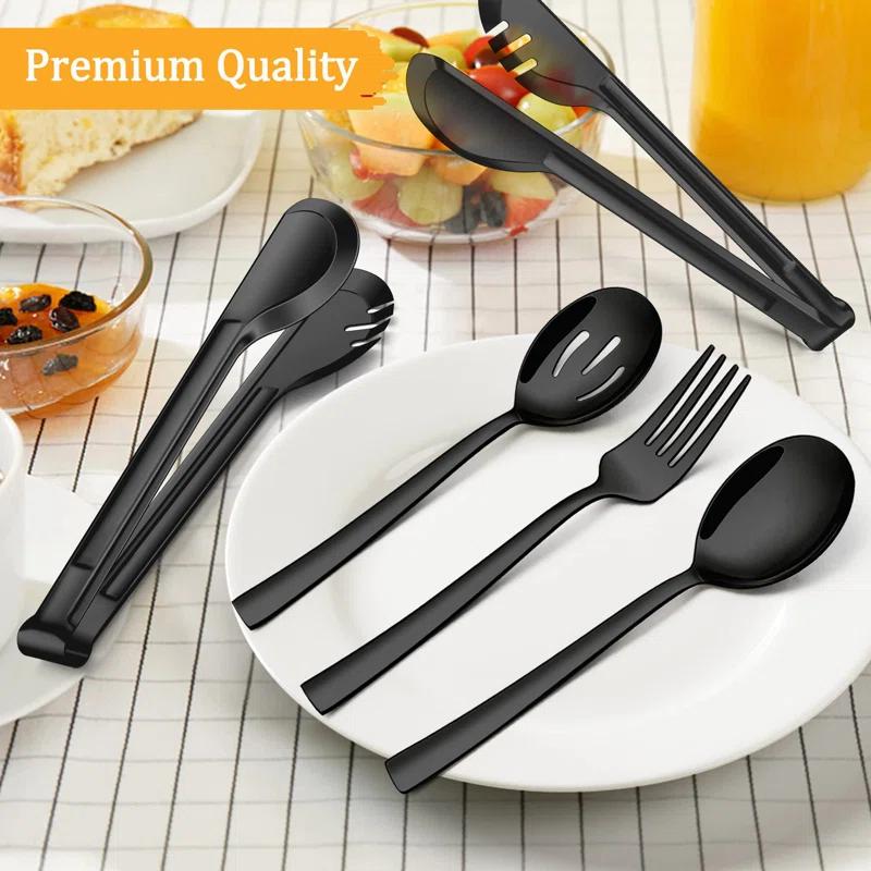 8-Piece Stainless Steel Serving Utensils Set - Includes Spoons, Forks, Tongs, Ideal For Weddings, Buffets, And Daily Use (Set of 8)