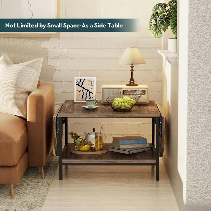 Coffee Table Mid Century Modern Extended Coffee Tables 2-Tier Storage Vintage Table For Living Room Farmhouse Center Table With Two Foldable Panel For Any Large Or Small Space