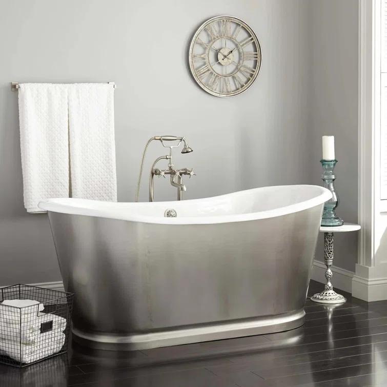 Signature Hardware Dorset 66" Cast Iron Soaking Double Slipper Freestanding Tub with Drain and Overflow 479799